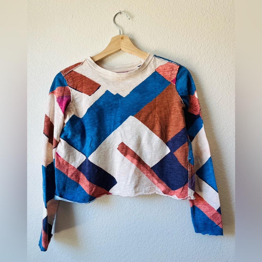 Anthropologie Maeve Long Sleeve Patterned T-shirt, xxs